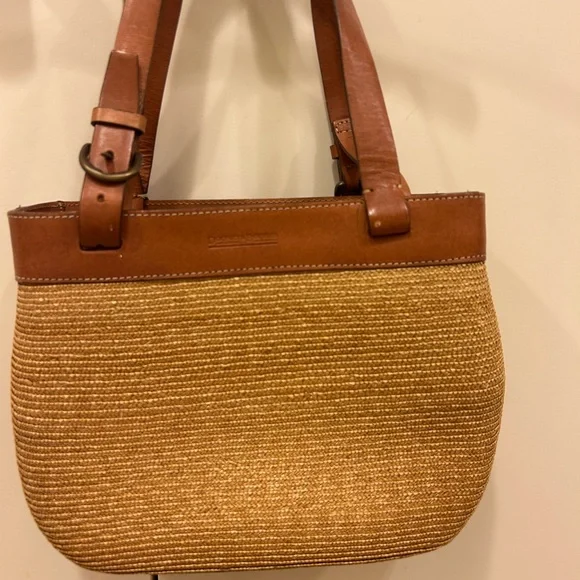 Vintage Dooney & Bourke Brown Leather and Tan woven raffia Women's Bag tote - Picture 5 of 15